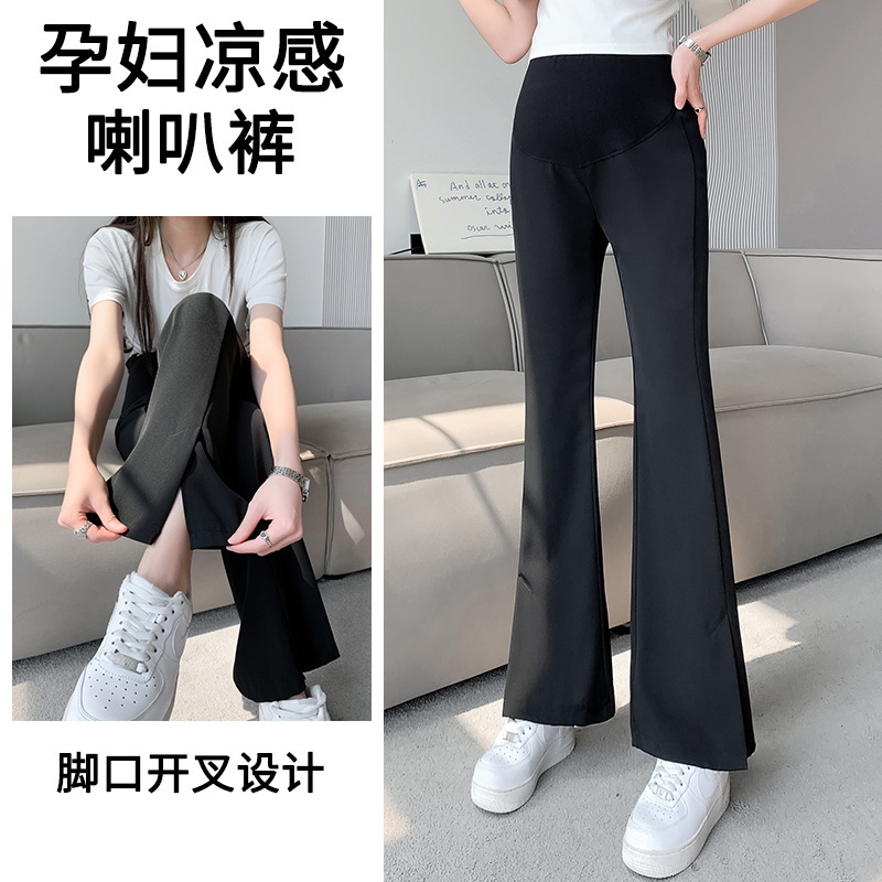 Pregnant Women's Flared Pants Summer Thin Foot Slit Outer Wear Leggings High Waist Abdominal Hanging Slim Pregnant Women's Summer Clothes