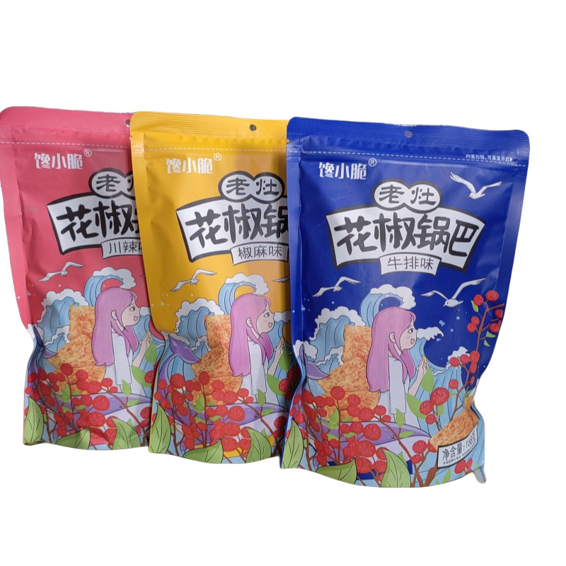 馋小脆老灶花椒锅巴川辣味椒麻味牛排味168g地摊小麻花牛排川香