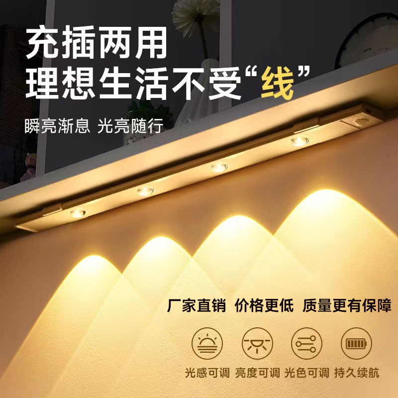 Transfronterizo ultrafino inteligente led luz del sensor del cuerpo auto-adhesivo armario gabinete del vino colina ojo de gato luz con recargable