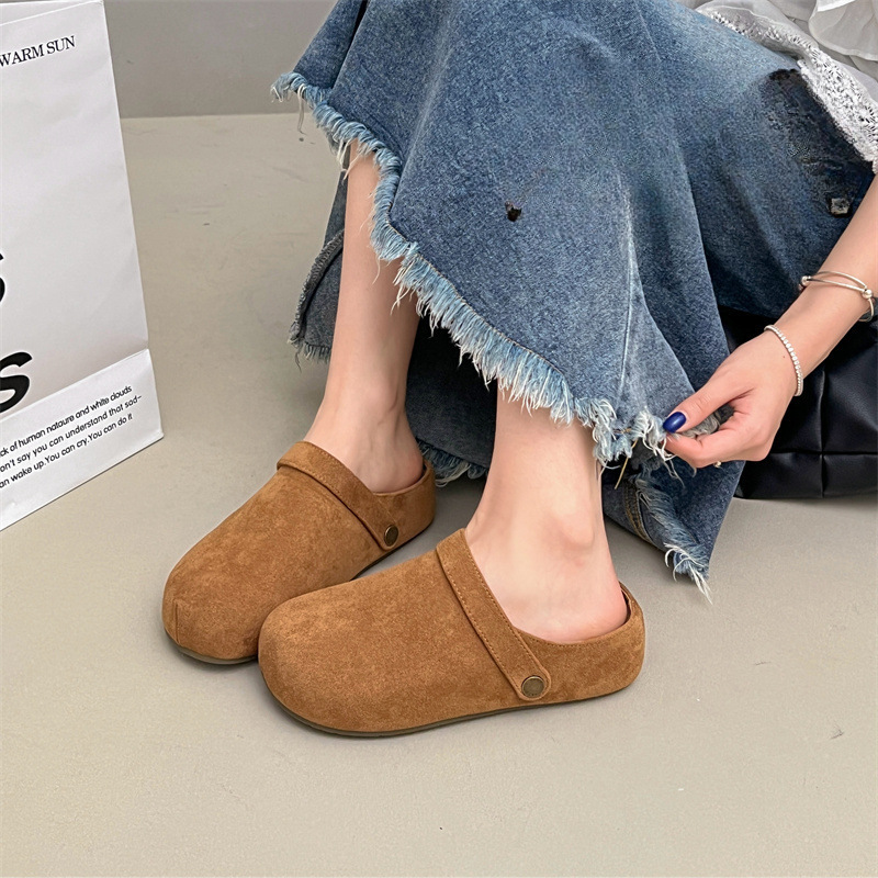 复古两穿勃肯鞋包头半拖鞋女外穿2025秋季新款厚底内增高穆勒单鞋|undefined
