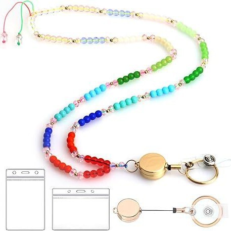 Certificate Badge Clip Lanyard Belt Cute White Natural Gem Beaded Teacher Lanyard Retractable Lady Hanging