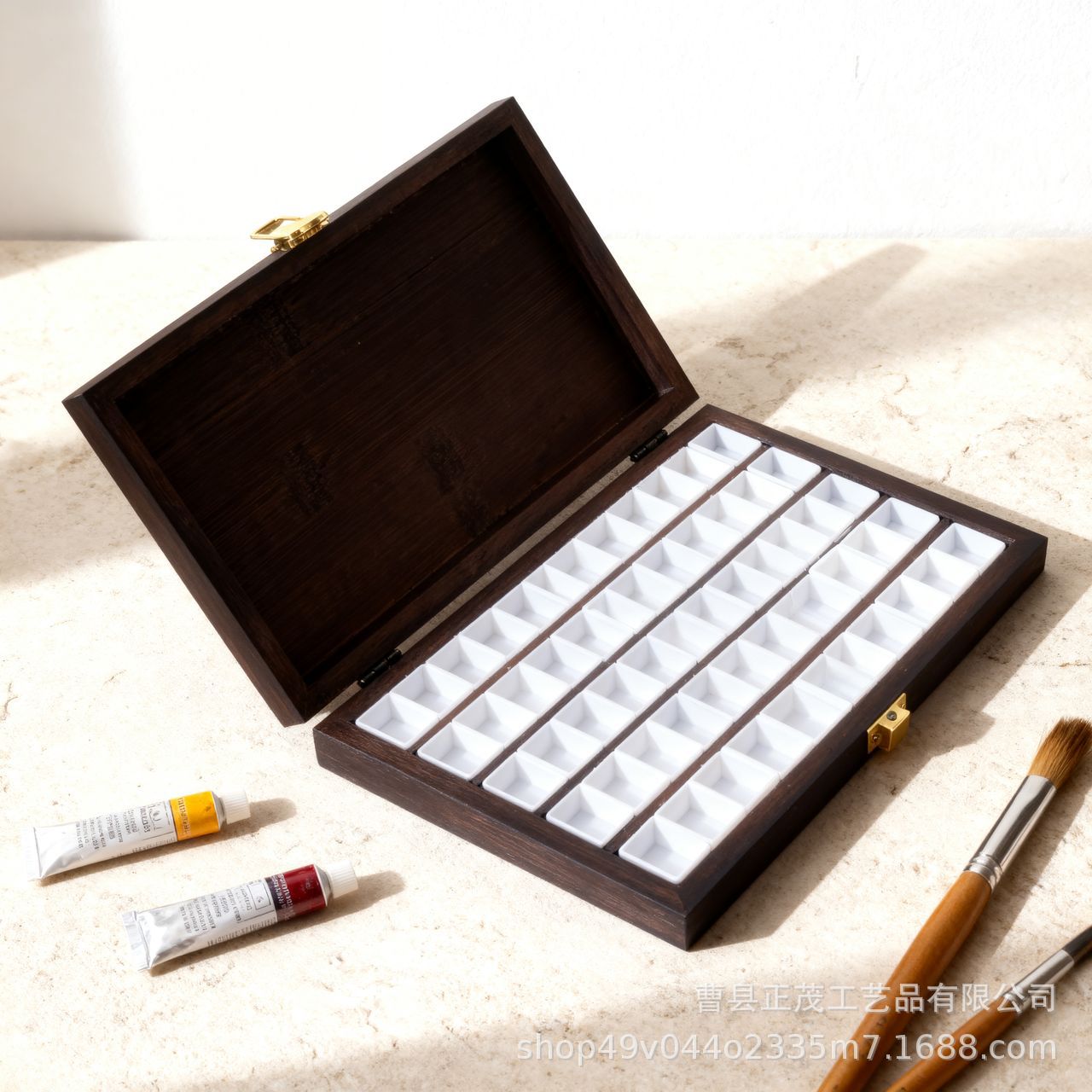 Paleta de mezcla de pintura al óleo de 15 colores Walnut, caja de madera portátil, paleta de acuarela, caja de pintura acrílica de madera