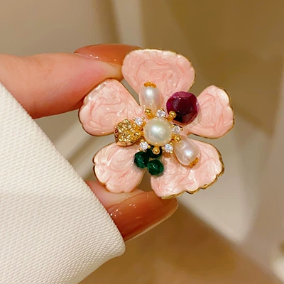 Yaxa sancaqları Pink Enamel Flower Brooch