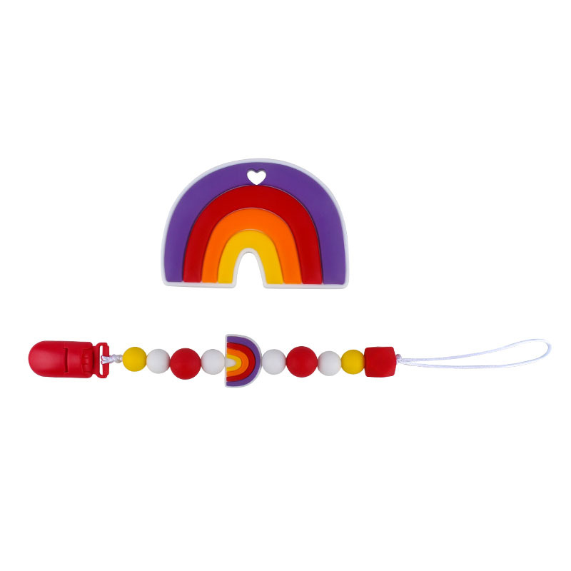 Nuevo bebé dibujos animados colorido rojo silicona teether palo pezón cadena anti-gota cadena juguete teether traje