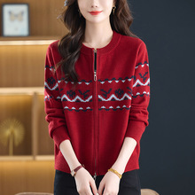 春秋新款棒球服针织外搭女大码宽松毛衣女毛衣夹克妈妈拉链开衫