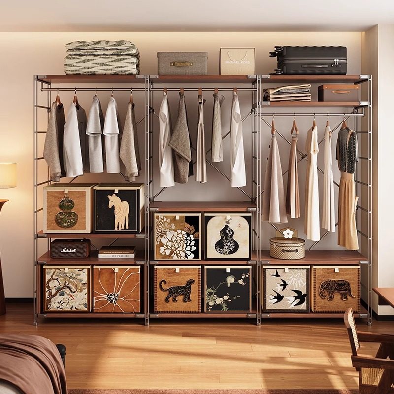 Open-Style Wardrobe for Home Use, Bedroom Clothes Rack, Storage, Simple Modular Metal Wardrobe, Rental House Closet