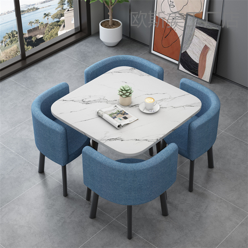 정사각형 모조 대리석 하늘색 천