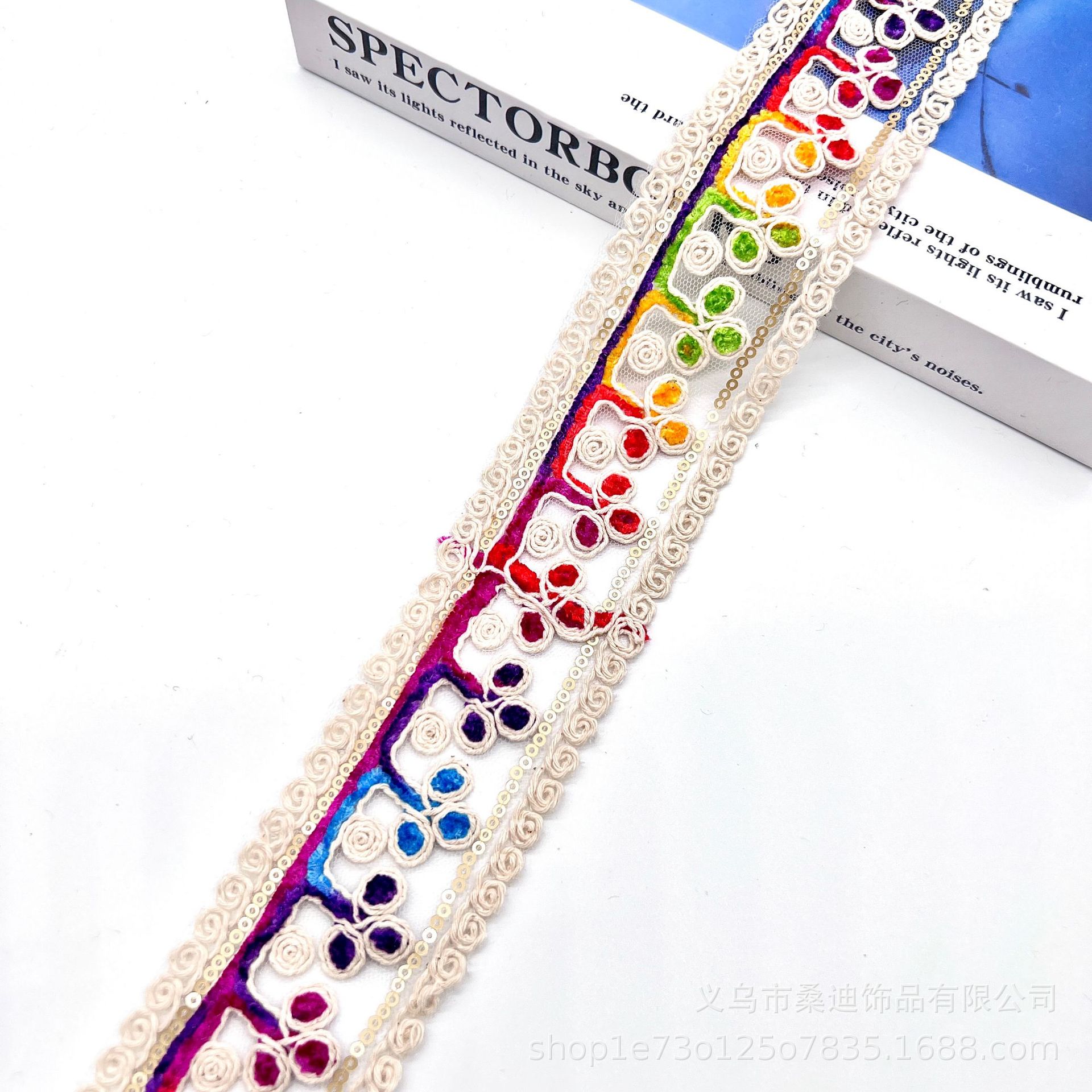 Hilo de algodón de estilo étnico encaje de color cordón de hueso franela bordado lentejuelas código de barras accesorios de ropa encaje encaje Hanfu