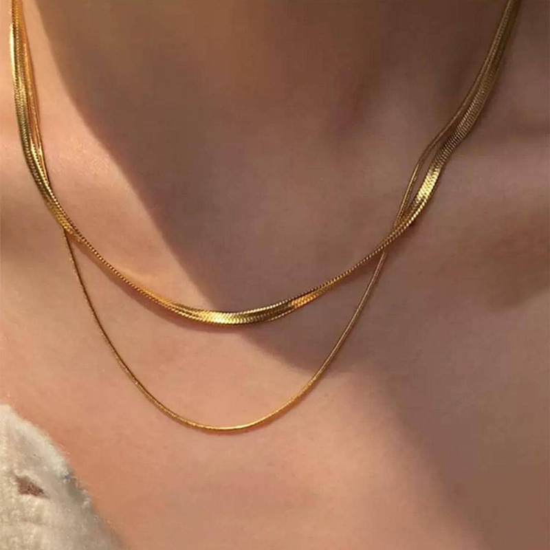 Shein の人気のスネークボーンチェーン二層ネックレス女性用ヨーロッパとアメリカのハイエンドライトラグジュアリーニッチレトロスネークボーンネックレス|undefined