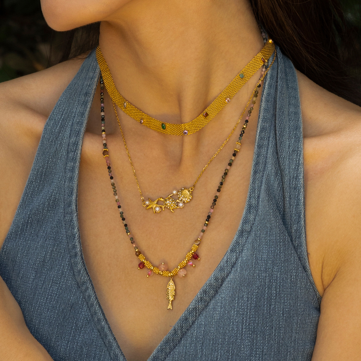 Collar de acero inoxidable TENA Europa y América, lujo ligero, nicho marino, collar de acero, joyas transfronterizas de estilo dulce, chica caliente