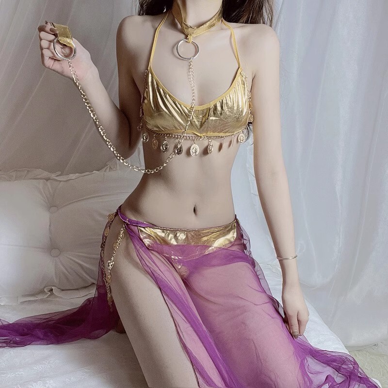 Ge Meng Sex Lingerie Sexy Western Dancer Split Uniform Patent Leather Antique Temptation-Free suit Pajamas