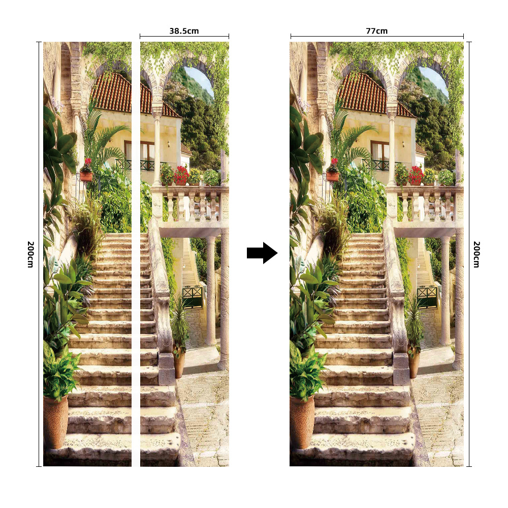 Pegatinas para puertas 3D respetuosas con el medio ambiente, autoadhesivos, fabricantes de origen al por mayor, patrones populares transfronterizos de alta definición, adhesivos para puertas impermeables, a prueba de aceite y antiincrustantes