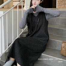 厂家针织背心连衣裙女灰色毛呢冬季里大衣内搭背带裙年会穿搭