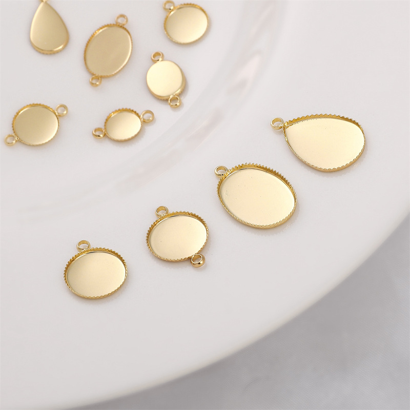 14K copper round double hanging ring face empty holder oval drop-shaped empty ring holder handmade diy ring jewelry material
