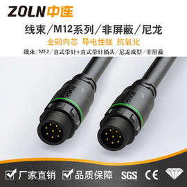 中连M12新款防水电源线注塑一体成型工业智能设备高速传输连接器