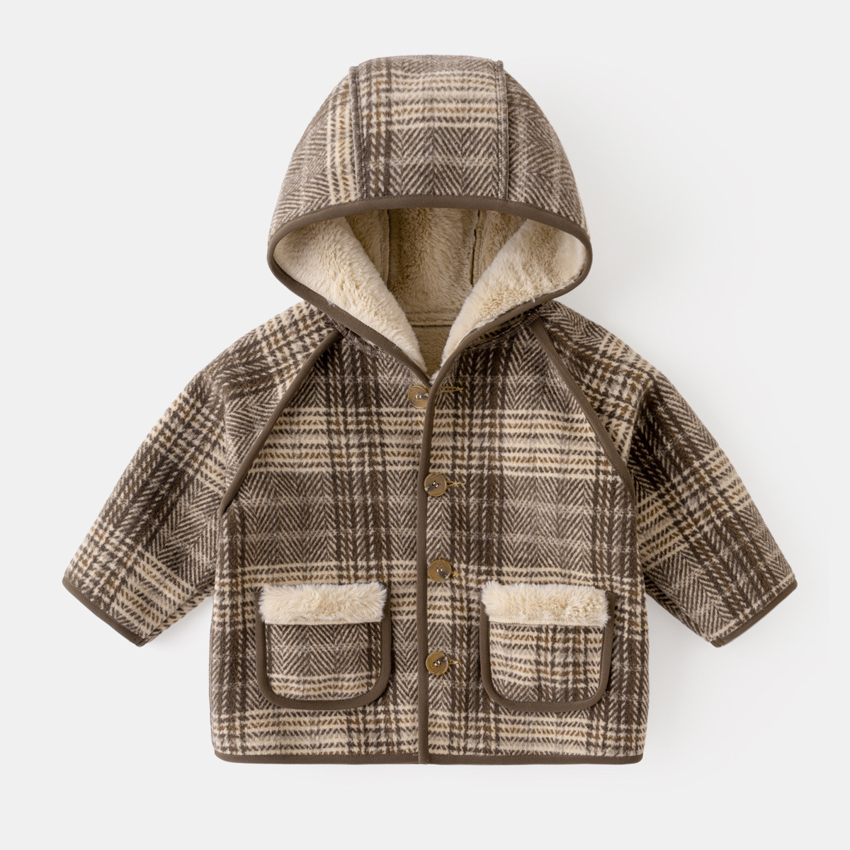 Abrigo a cuadros marrón en stock