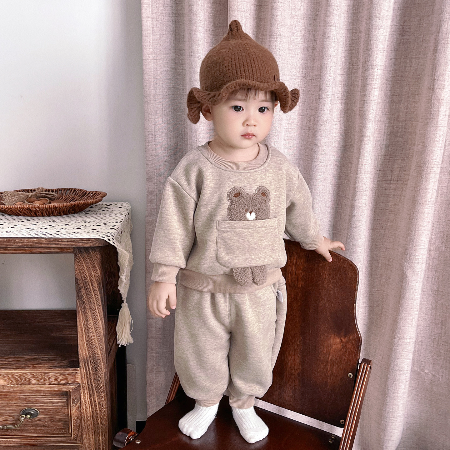 106059819@qq.com Abbigliamento per neonati e bambini piccoli, autunnale, set trapuntato foderato in pile, stile cartone animato carino, elegante set a due pezzi da indossare per bambini_voghion.com