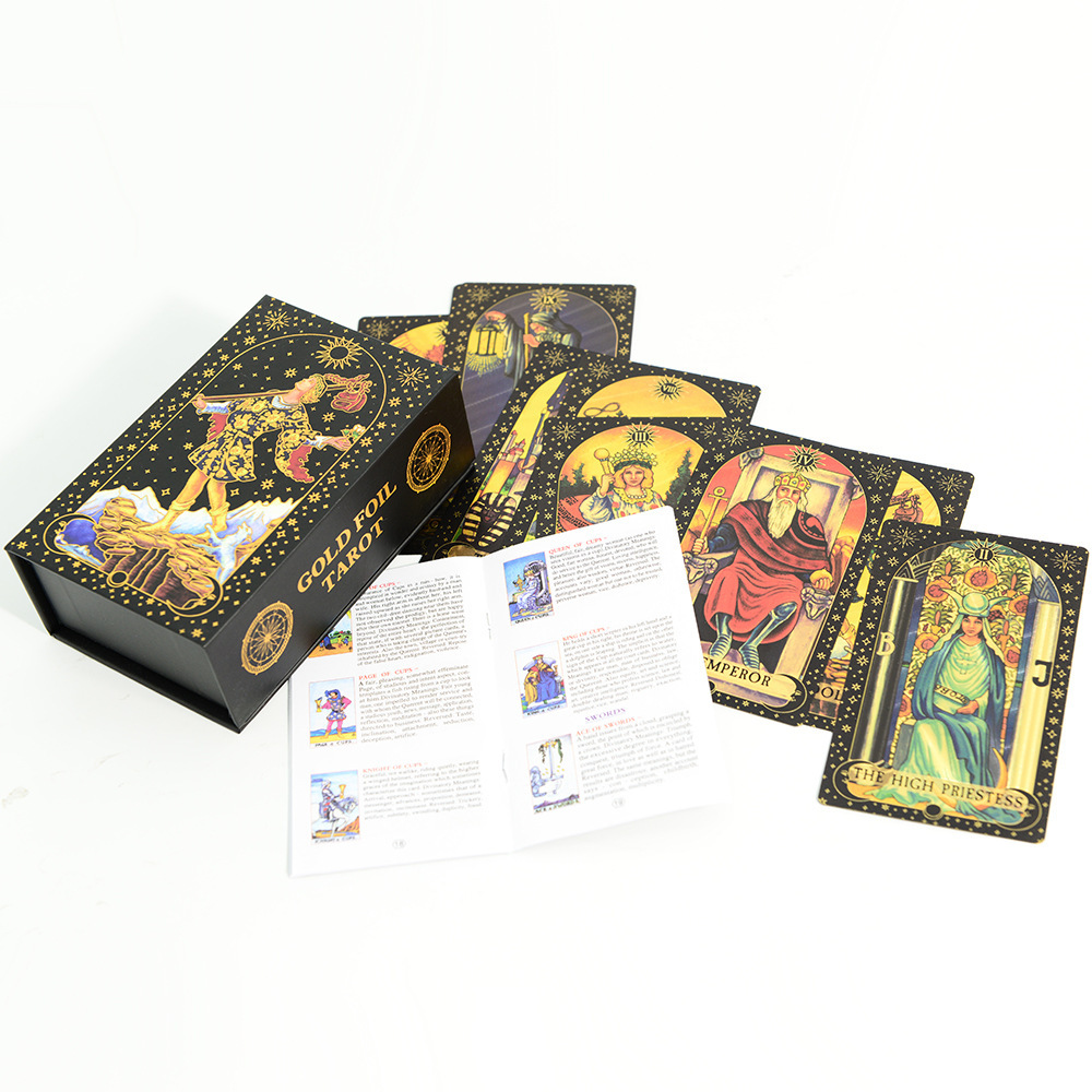 Tarot Cards Gold Foil Waterproof Board Game Set Full Deck_voghion.com
