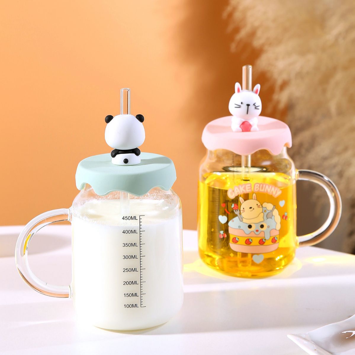 Creativo de dibujos animados personalizado animal paja vidrio con taza de regalo de escala taza de alto aspecto lindo