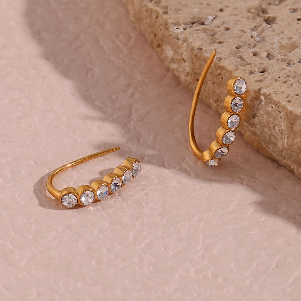 Zircon Inlaid Fishhook Stainless Steel Earrings