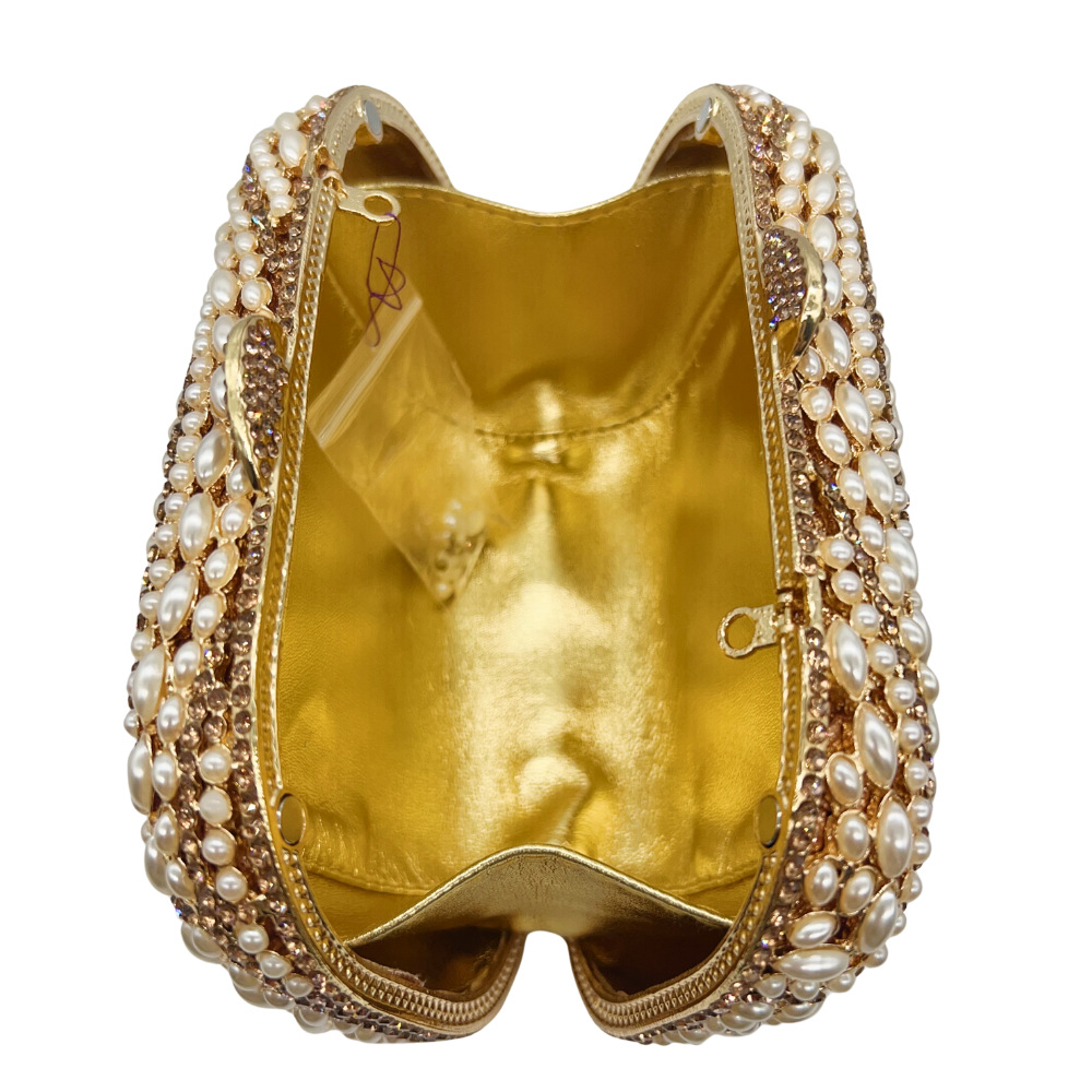 Túi clutch nữ đính đá pha lê kim cương giả dự tiệc sang trọng — trắng, ngọc trai bạc, kim cương trắng bạc, sâm panh chi tiết 3