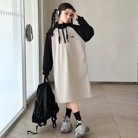 早秋长袖连衣裙时尚百搭宽松休闲中大童小女孩长款卫衣过膝长裙