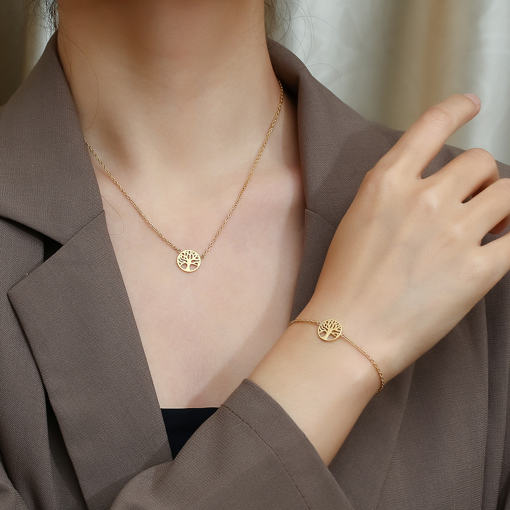 Daily Occasion 304 Stainless Steel Material Tree Pattern Women'S Gender Wholesale Jewelry Simple Style Tree 304 Stainless Steel 18K Gold Plated Inlaid Gold Stainless Steel Necklaces