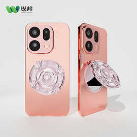 开私模装饰镜子手机壳后背自粘浮雕锌合金补妆镜高档后贴镜子支架