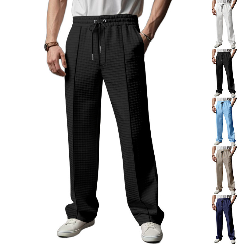 Cross-border Amazon Men's British Gentleman Jacquard Waffle Loose Casual Sports Business Breathable Jogging Pants