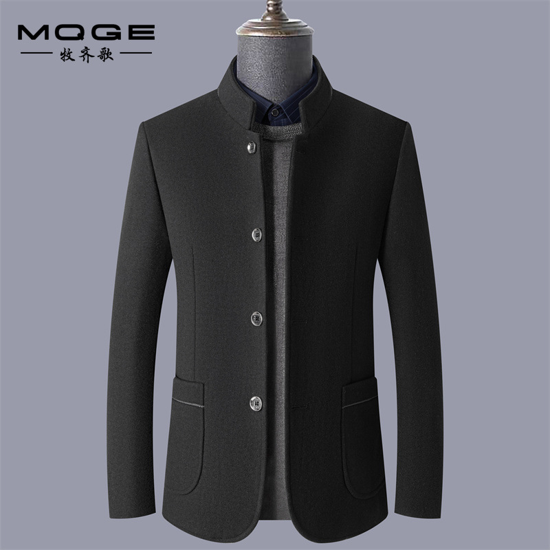 秋冬新款男士羊毛呢大衣短款中年商务休闲加厚立领毛羊呢夹克外套