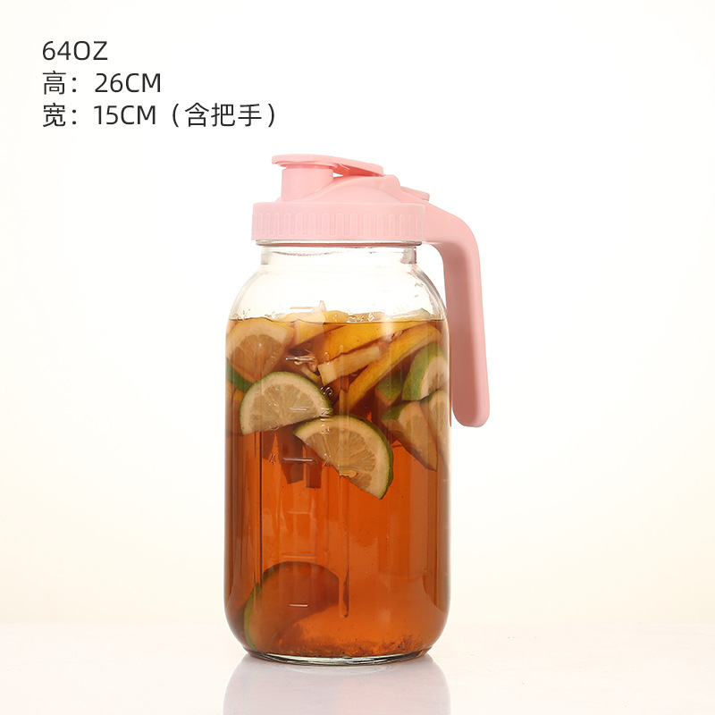 32oz冷萃咖啡壶带刻度64oz梅森罐带过滤把手盖子玻璃瓶玻璃冷水壶|undefined