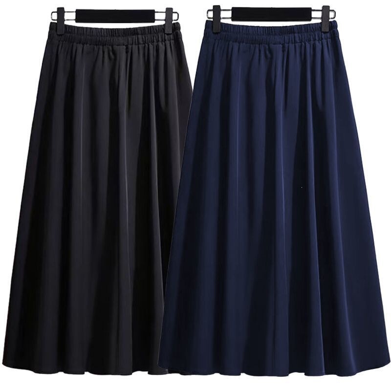 Summer drapey plus-size 300 spring/autumn women's mid-length high-waisted ice silk ribbed skirt Summer drapey plus-size 300 spring/autumn women's mid-length high-waisted ice silk ribbed skirt