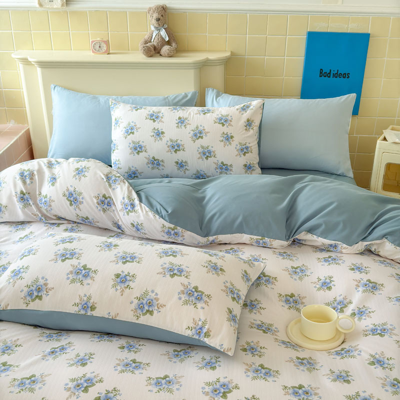 跨境定制双层纱四件套提花小竺棉三件套学生宿舍清新碎花床上用品