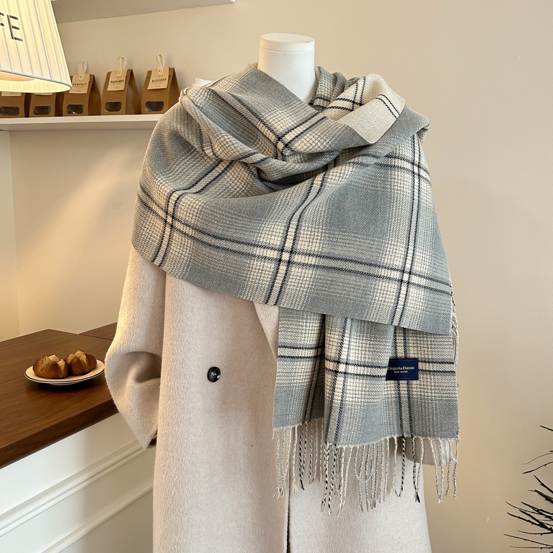 新款男女百搭仿羊绒围巾彩色格子围巾仿羊绒双面保暖披肩