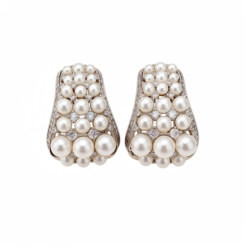 Agujas de plata zircon perlas redondas pendientes de perlas cortesanas exquisitas pendientes personales de nicho ligero de lujo alta sensación de pendientes al por mayor