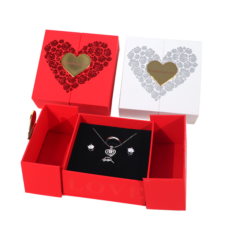 新品现货永恒爱心礼盒项链耳钉戒指耳环首饰盒七夕情人节礼盒