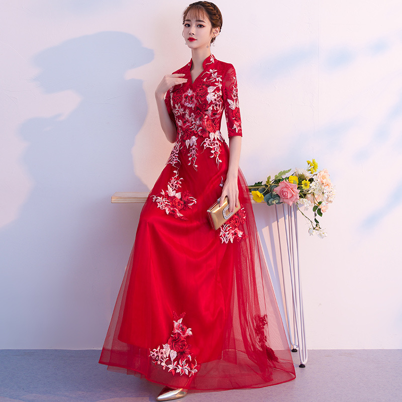Light Luxury Vintage Niche Bride Cheongsam Toast Dress 2022 New Spring and Summer Chinese Style Banquet Wedding Evening Dress for Women