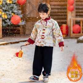 男女童装姐弟兄妹秋冬季一体绒加厚新中式唐装儿童加厚汉服套装