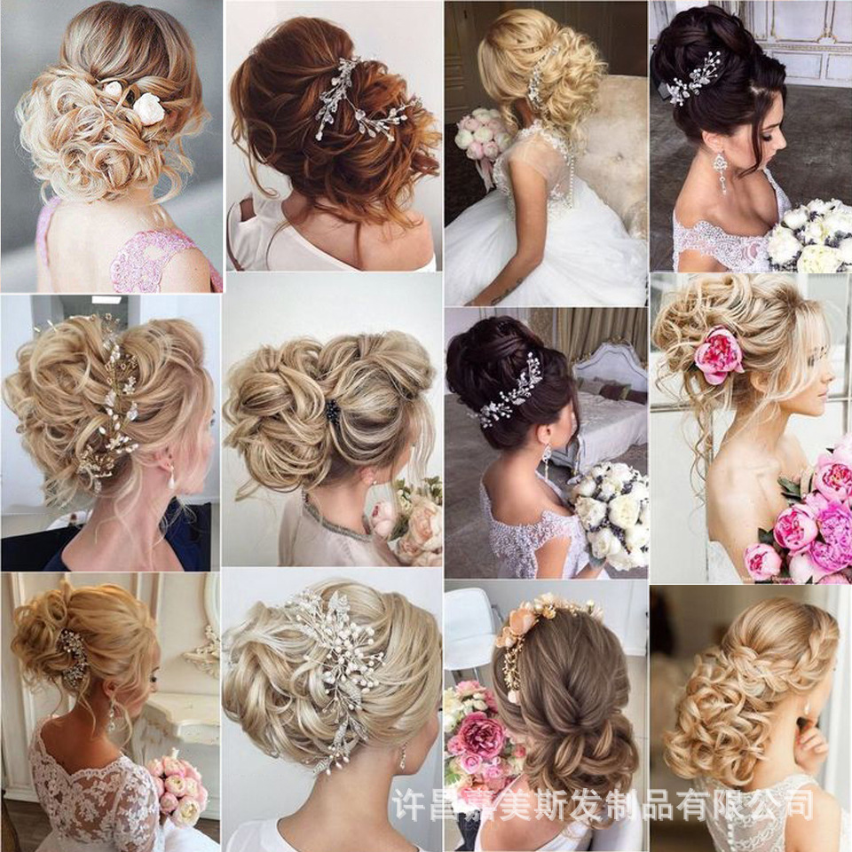 Nueva Peluca de comercio exterior de las mujeres europeas y americanas cabeza de bola de pelo rizado Cola de Caballo pelo Bud peine bolsa de pelo multicolor al por mayor opcional