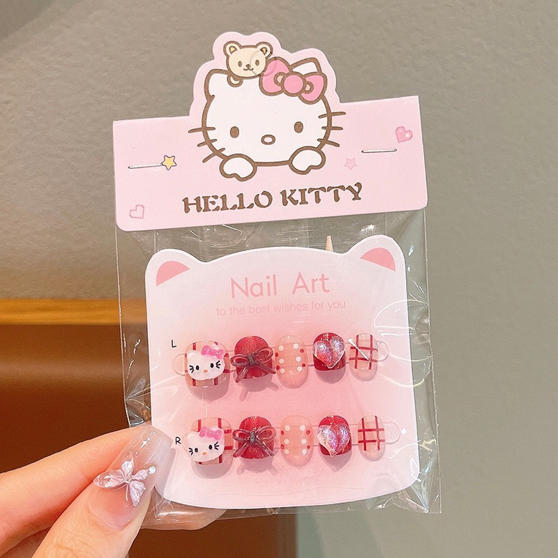 Uñas postizas Kuromi para niños en caja, lindas pegatinas de uñas removibles para niñas, pegatinas de uñas exquisitas de dibujos animados.