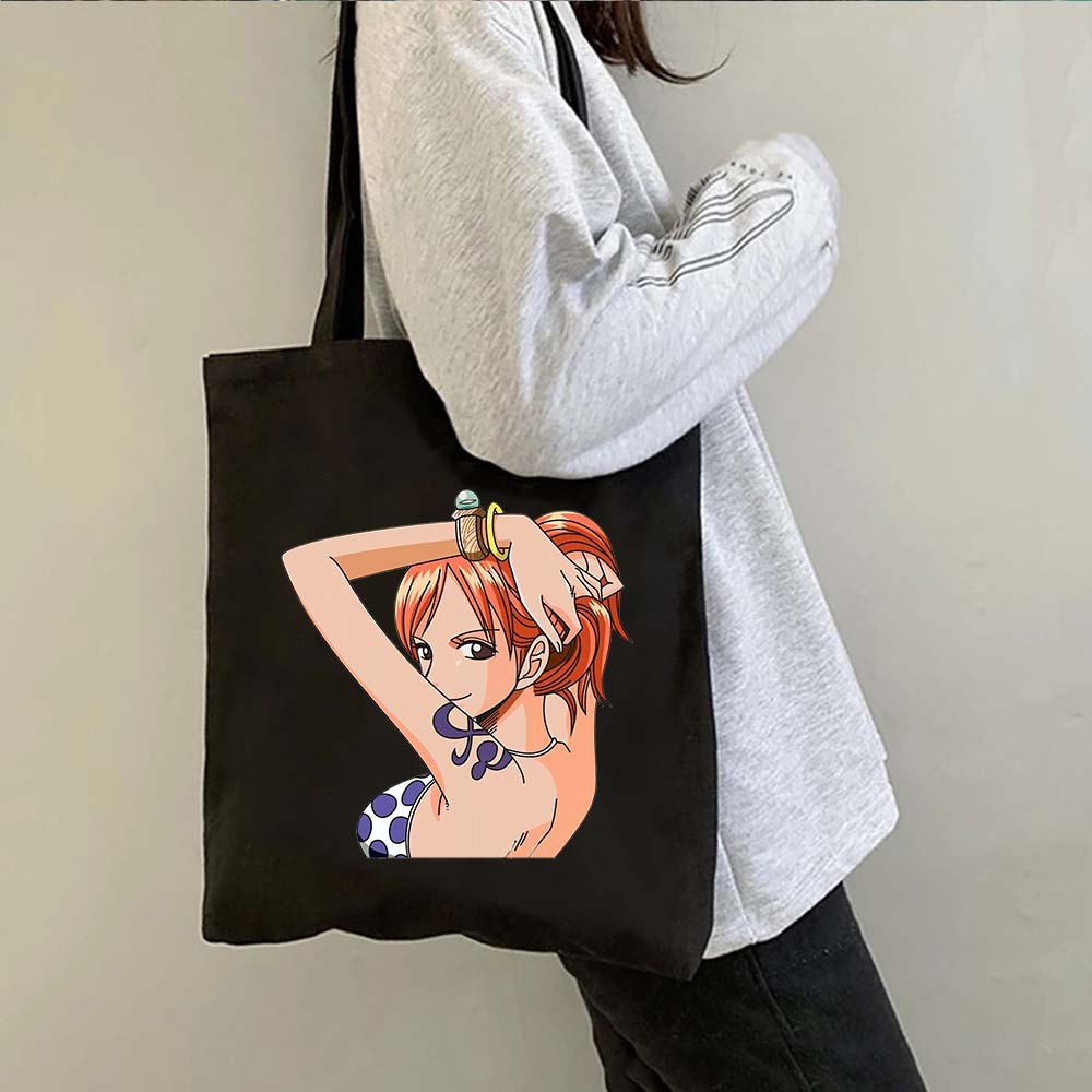 Una pieza de una pieza luffy anime impreso bolsa de lona bolsa de hombro bolsa plegable bolsa de compras