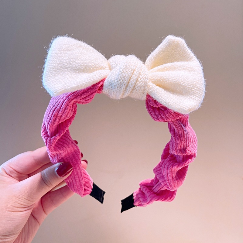 South Korea's Dongdaemun Autumn And Winter New Knitted Bowknot Contrasting Color Headband Western Simple Temperament Pressure Hair Sweet Headband display picture 8