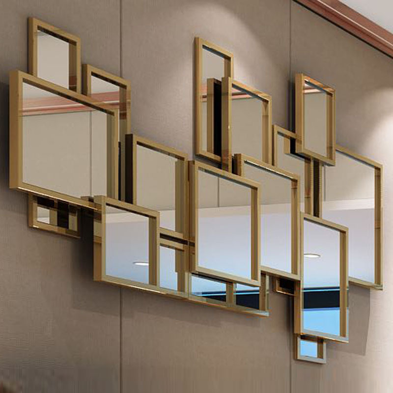 Exuberant mirror ultra-modern three-dimensional square combination decorative mirror TV sofa background wall mirror decorative mirror
