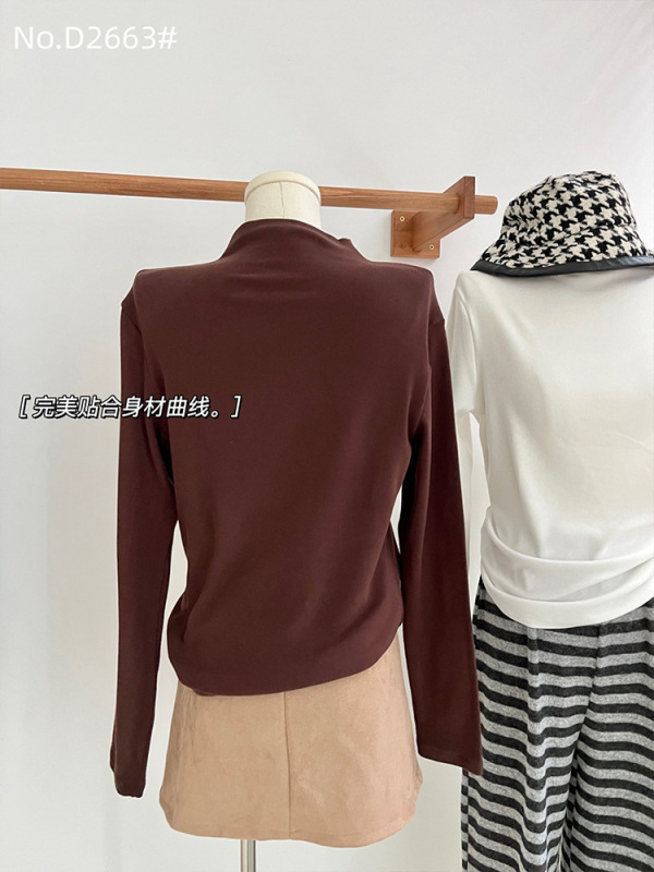 富欣娜纯色打底衫女秋冬新款半高领内搭加绒加厚长袖t恤保暖上衣|undefined