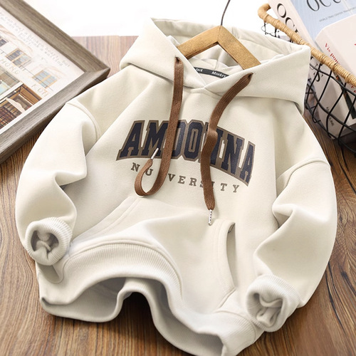 Boys' Fleece Hooded Sweatshirt Autumn/Winter Outfit Children's Hooded Pullover Sweatshirt Sport Top Winter New Base Shirt Trendy