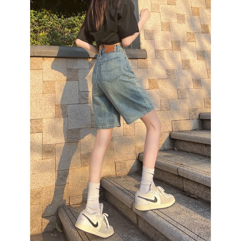 Vintage Five-Point Denim Shorts for Women 2026 Spring/Summer Trendy Versatile New High-Waisted Casual Straight Mid-Length Shorts for Petite Figures