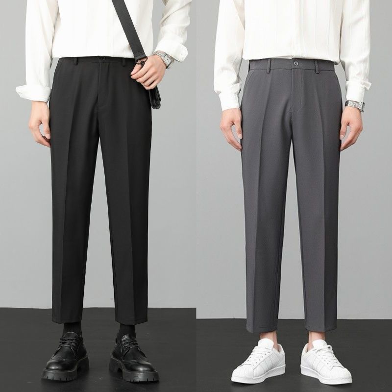 春秋季九分西裤男抗皱垂感修身夏季西装裤男士商务潮流百搭直筒裤