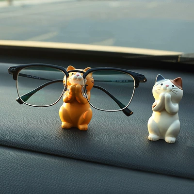 Multifunctional Car Glasses Holder, Funny Car Dashboard Storage Box, Car Sunglasses Clip, Card Holder (Car Glasses Clip/Bill Clip) - three-haired-cat-tiger-cat-eye-frame-free-traceless-glue