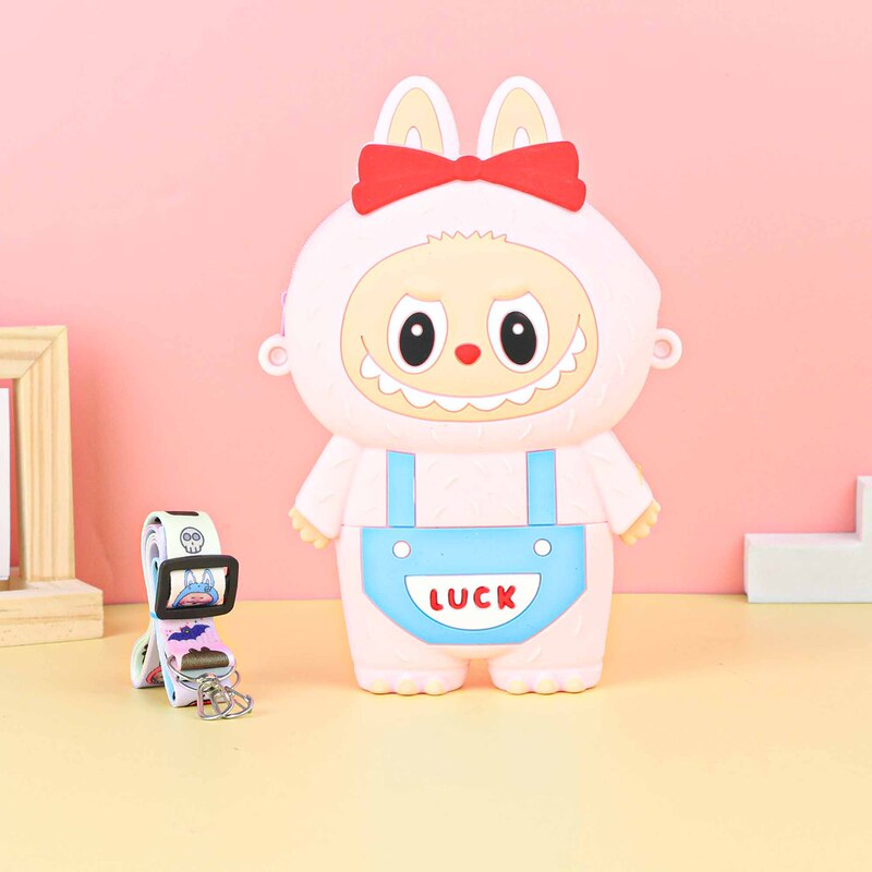 Labubu シリコーン携帯電話バッグ漫画かわいい誕生日ギフト弓シリコーン小銭入れハイエンドクロスボディバッグ|undefined