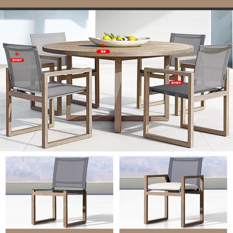 Mesa y silla de comedor de teca nórdica muebles patio villa ocio balcón restaurante a prueba de lluvia y protección solar combinación de mesa y silla de madera sólida